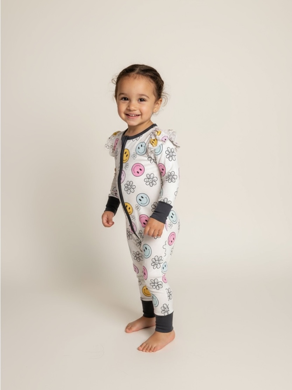 Kids White Smiley & Floral One-Piece Pajama